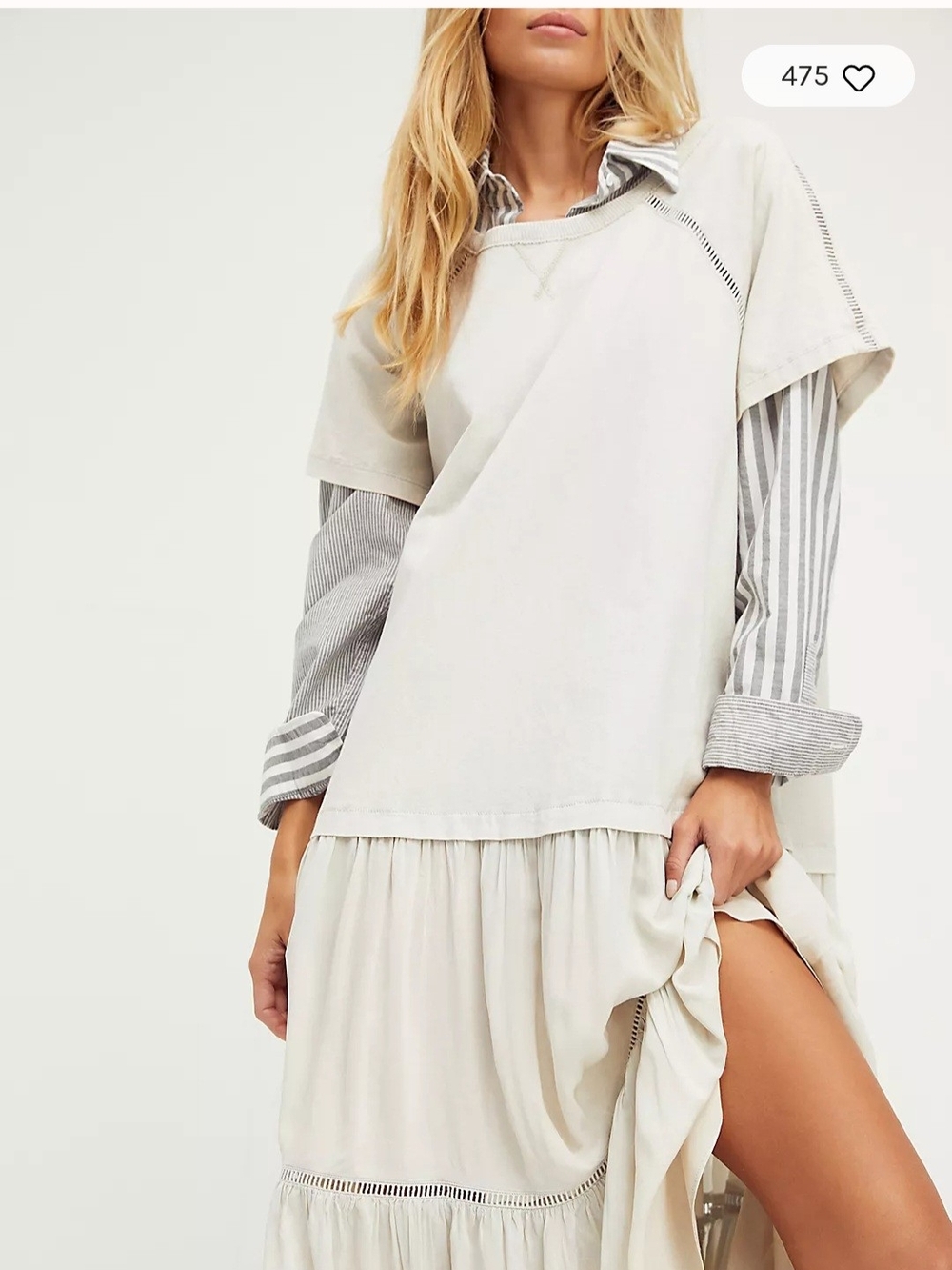 Free People Sun Fade Midi Dress L Light Blue Tiered Boho Cotton Cottagecore - Picture 12 of 16